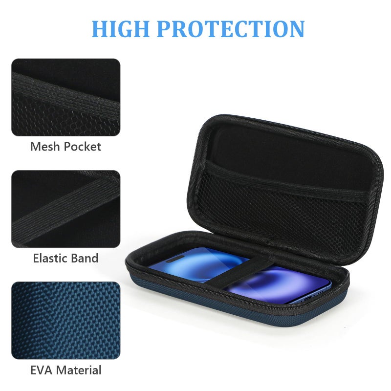 GLCON Hard EVA Protective Case - GLCON Portable Storage Case for Charging Cable, Power Bank, Hard Drive, Cell Phone, External Battery - Small Travel Case Mesh Inner Pocket + Zipper Enclosure (Grey Blue) - Image 4